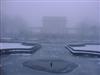 A view of the frozen water behind the war memorial  the fountains were switched off just before I took the photo