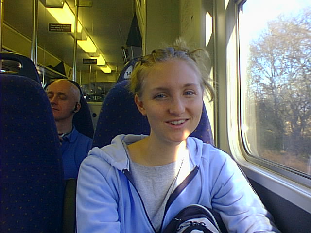 Lisa, on the train with a new hair-do.