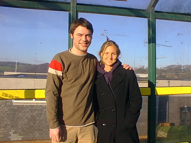 Me and Lisa waiting for the bus in the cold wind.