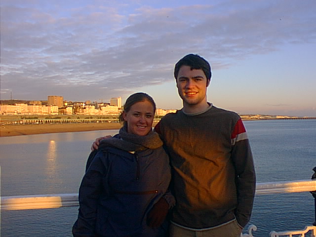 Me and Molly on the Palace Pier with the Marina and white cliffs in the background